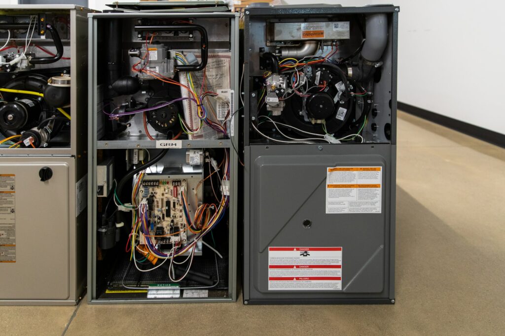 A furnace open and ready to be given a furnace tune-up.
